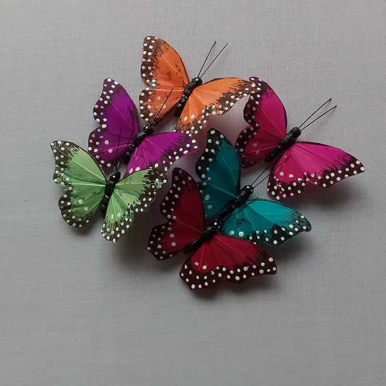 2019 New Arrival assorted colors realistic artificial butterfly on wire for floral accessories