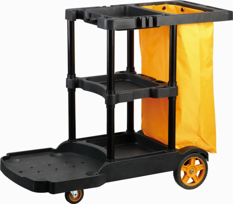 High quality commercial yellow vinyl bag plastic cleaning trolley cart