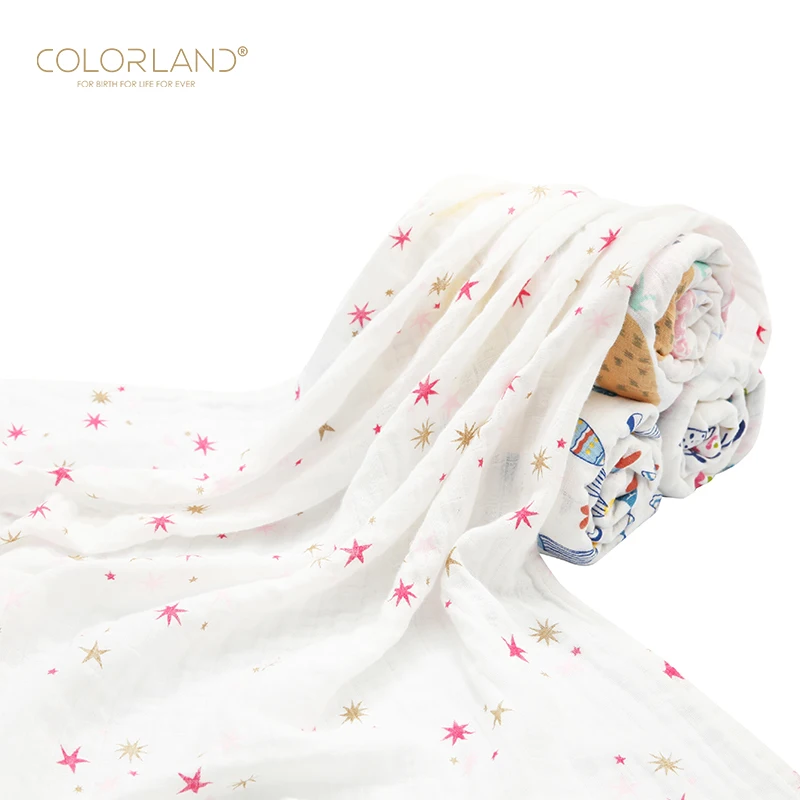 COLORLAND bamboo organic cotton blanket set baby muslin swaddle blanket