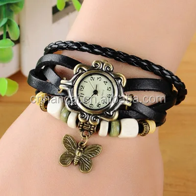 Women Casual Vintage Multilayer Butterfly Faux Leather Bracelet Wrist Watch Ladies Female Clock Montre Femme Relogio Hot
