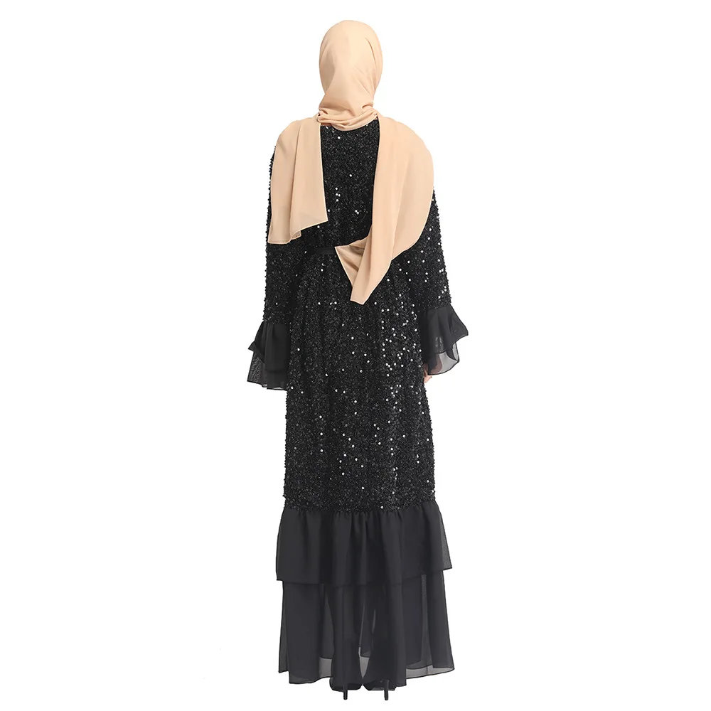 New Arrivals Eid Ramadan Dubai Muslim Women Elegant Long Sleeve Islamic Maxi Dress With sequins Abaya