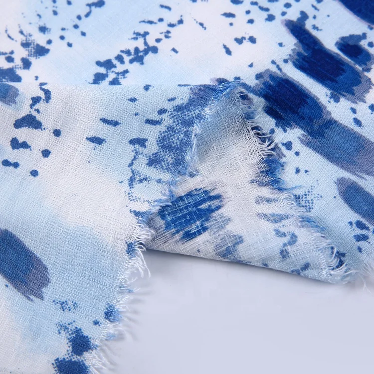 Textile factory blue elegant wave point custom printed 100%rayon slub fabric