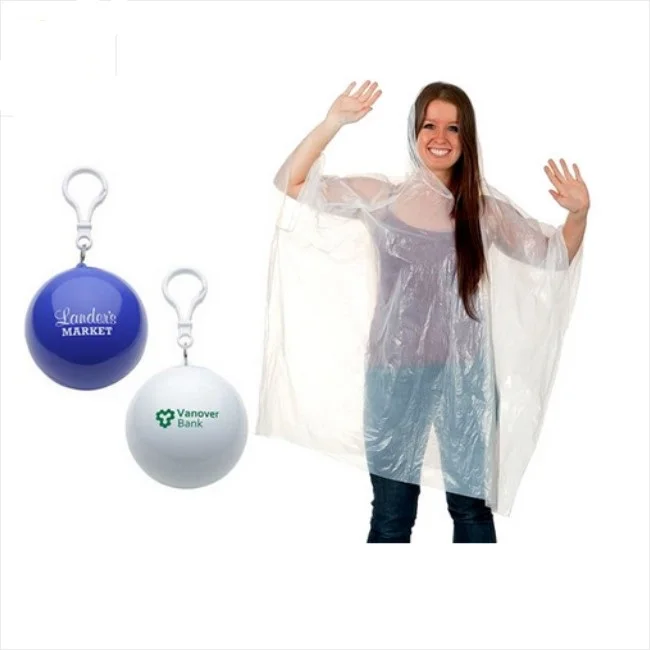 Promotional Disposable Logo Printed Raincoat Ball With Keyring