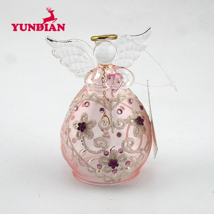 Wholesale Hot Sale Hand Painted Holiday Gifts Christmas Tree Decorative Hanging Ornament Small Glass Angel Figurines