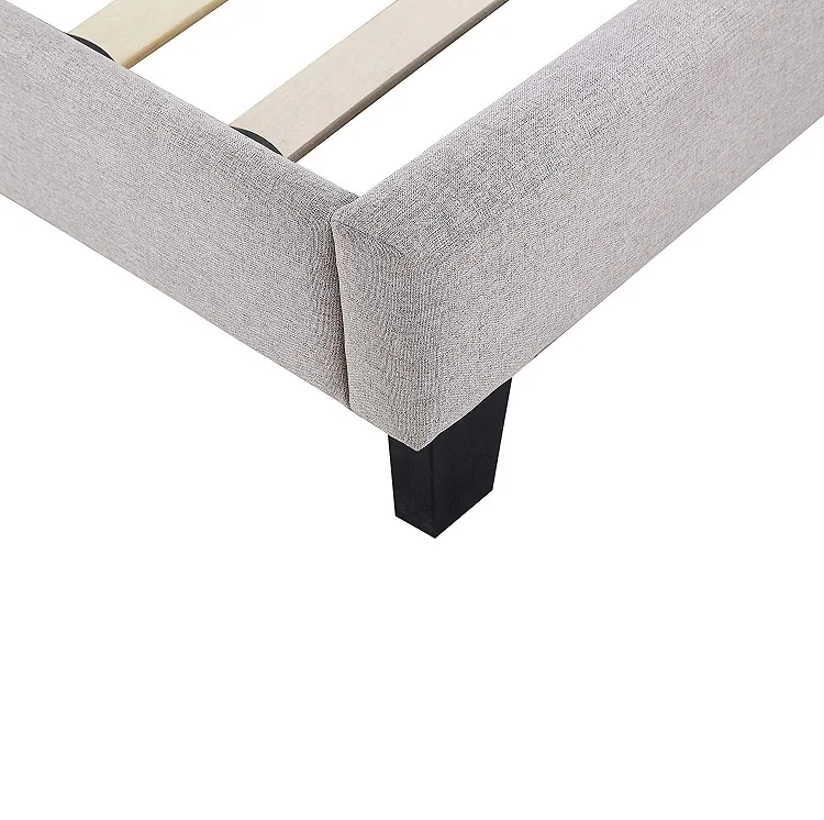 Light Grey Queen Upholstered Bed with Panel Bedframe with Studs for bed frame mattress