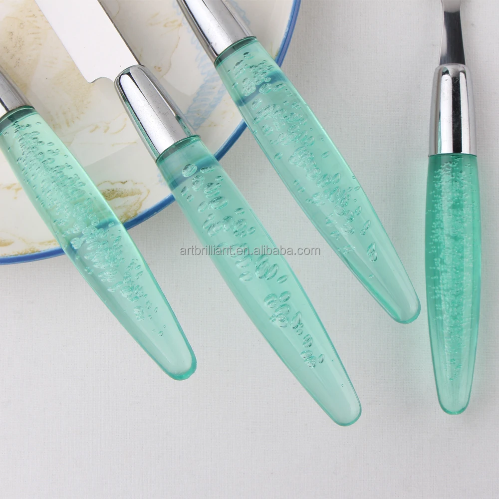 Crystal bubble handle cutlery set with spoon and fork 16pcs set in display tude