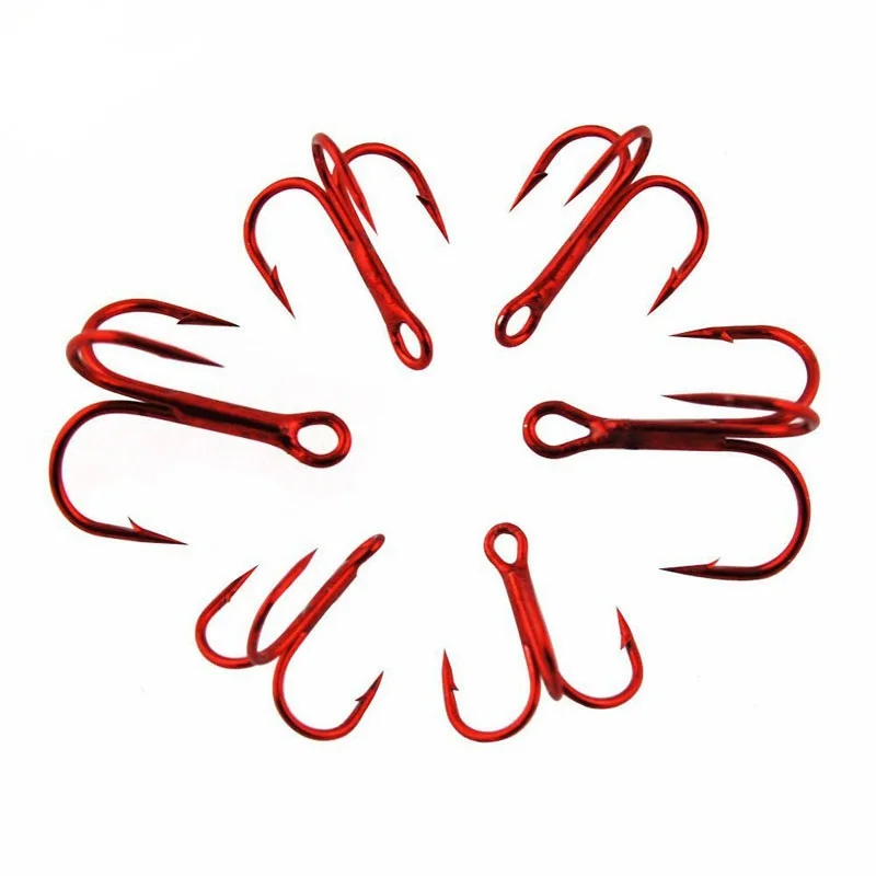 100pcs/Bag Red High Carbon Steel Triple Hook Fishing Hooks