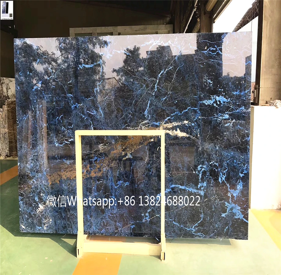 Blue marble tiles stone material foshan onyx and granite luxurious blue dark marble slab wholesale good price