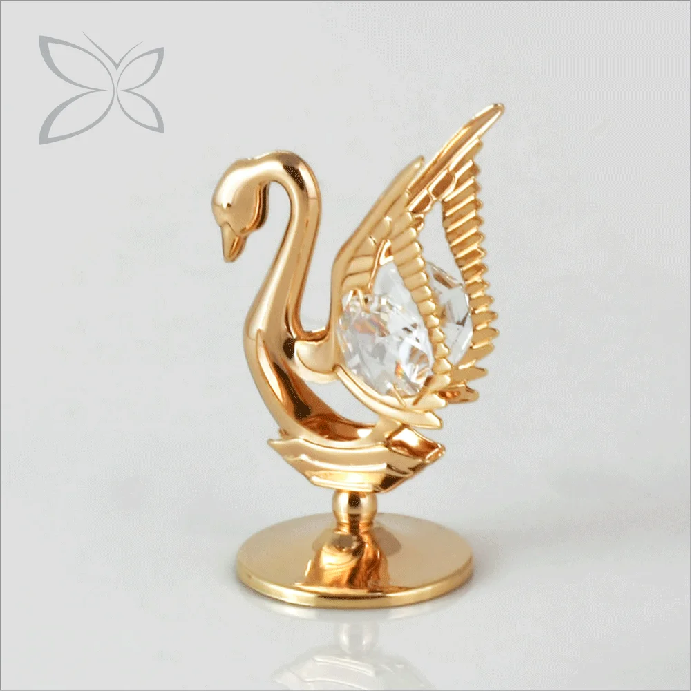 Crystocraft Gold Plated Metal Swan with Brilliant Cut Crystals Wedding Return Gift Ideas