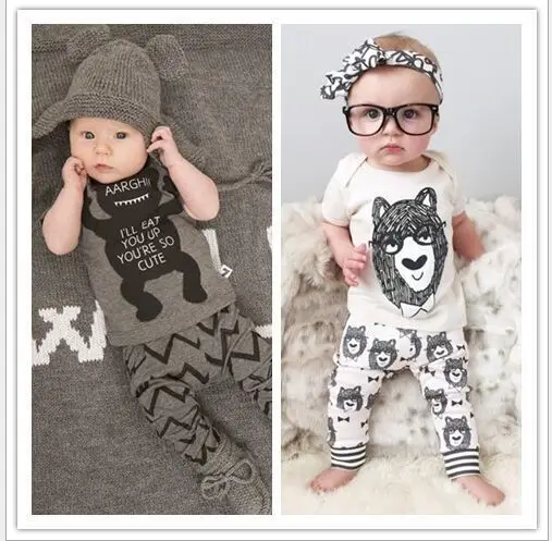 2016 summer style Baby Babe clothing sets cotton little monsters Bowtie bear kurzarm 2 Piece Baby