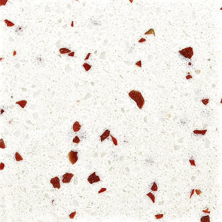 
faux stone red sparkle white quartz slab 