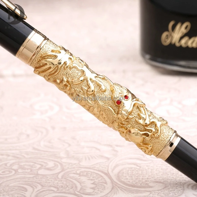 Jinhao 8802 китайская Подарочная Заводская серебристая серая золотистая шариковая ручка с эффектом благоприятного дракона и черным роликом для подписи