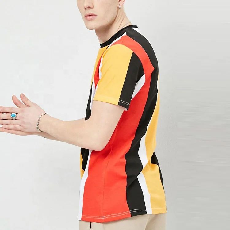 t shirt men crew neck short sleeves color block t shirts in bulk with multicolor stripes