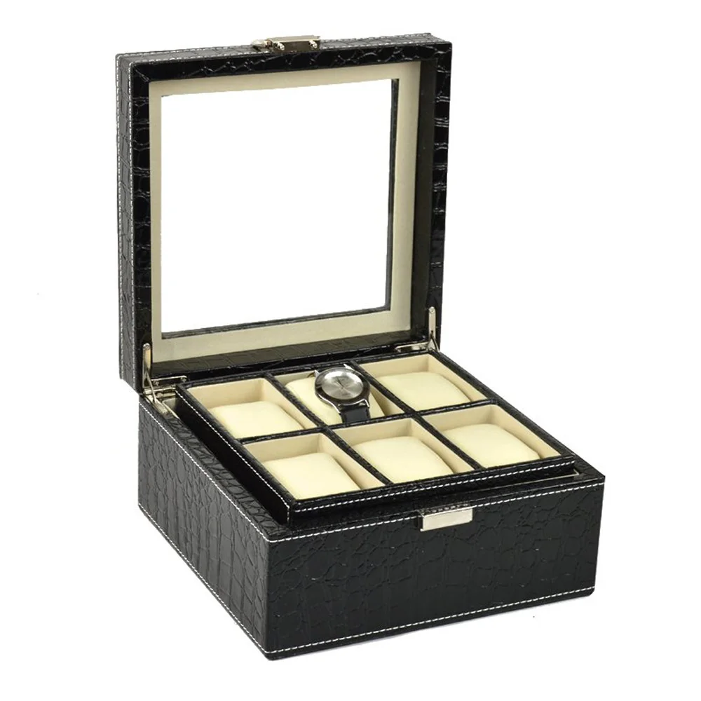 Новый дизайн фабрики, ручная работа, 2 слоя 6 сетки искусственная кожа коробка, коробка-витрина для часов