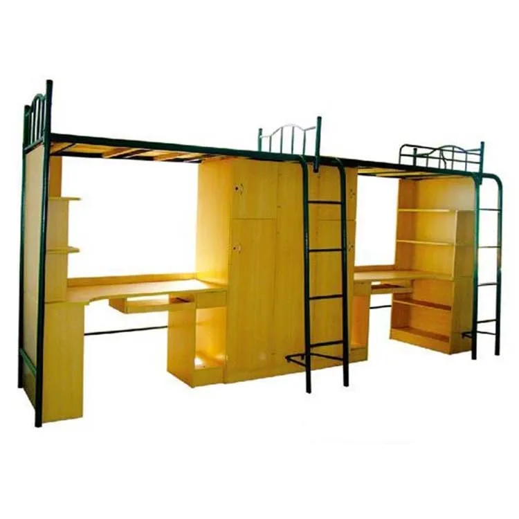 
school dormitory solid wood loft bunk bed with desk 