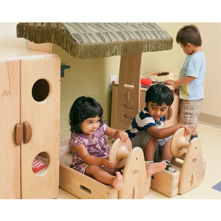 Hot Selling Children Furniture Wooden Toy Two-Car Garage