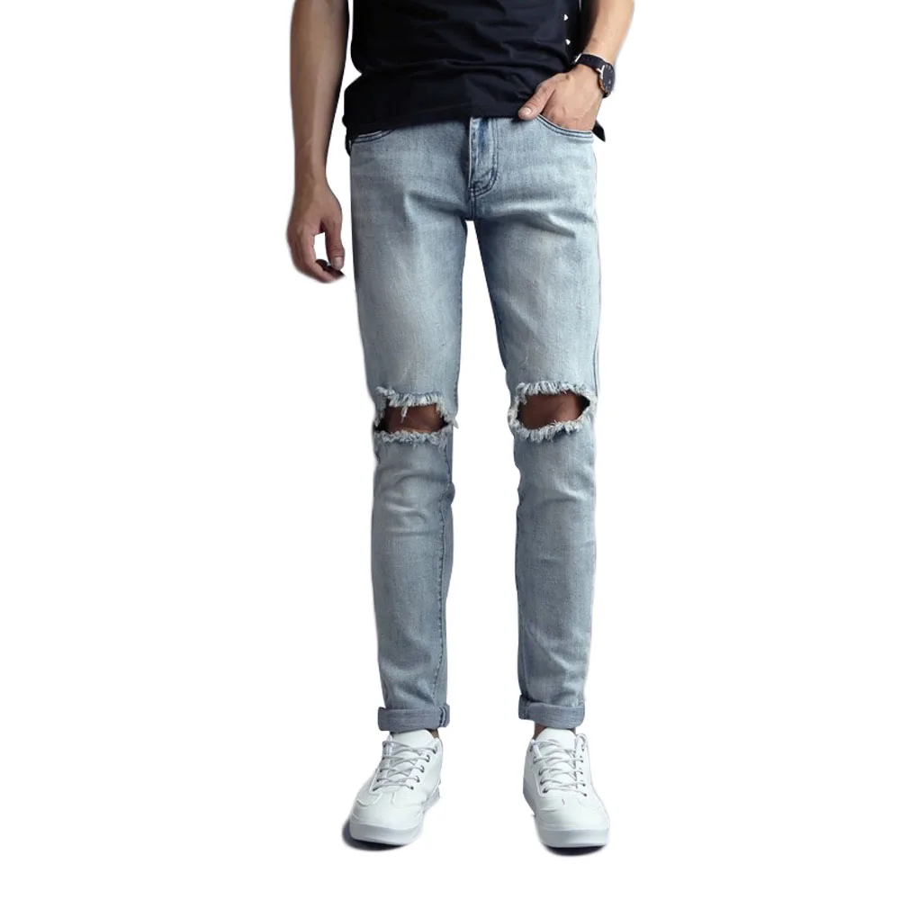 
Guangxi manufacturing custom men ripped damage destroyed pant denim jeans skinny stretch jeans with hole stock lot for men 