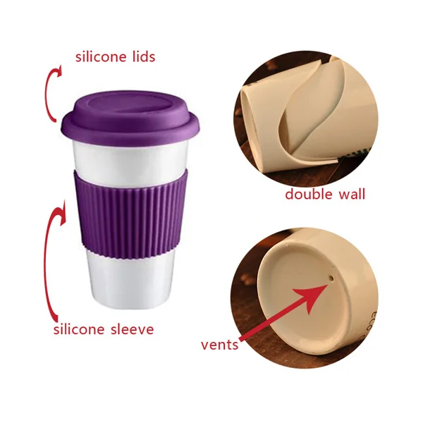 Пользовательские печати двойной стены кружка для путешествий кофе керамическая с силиконовой