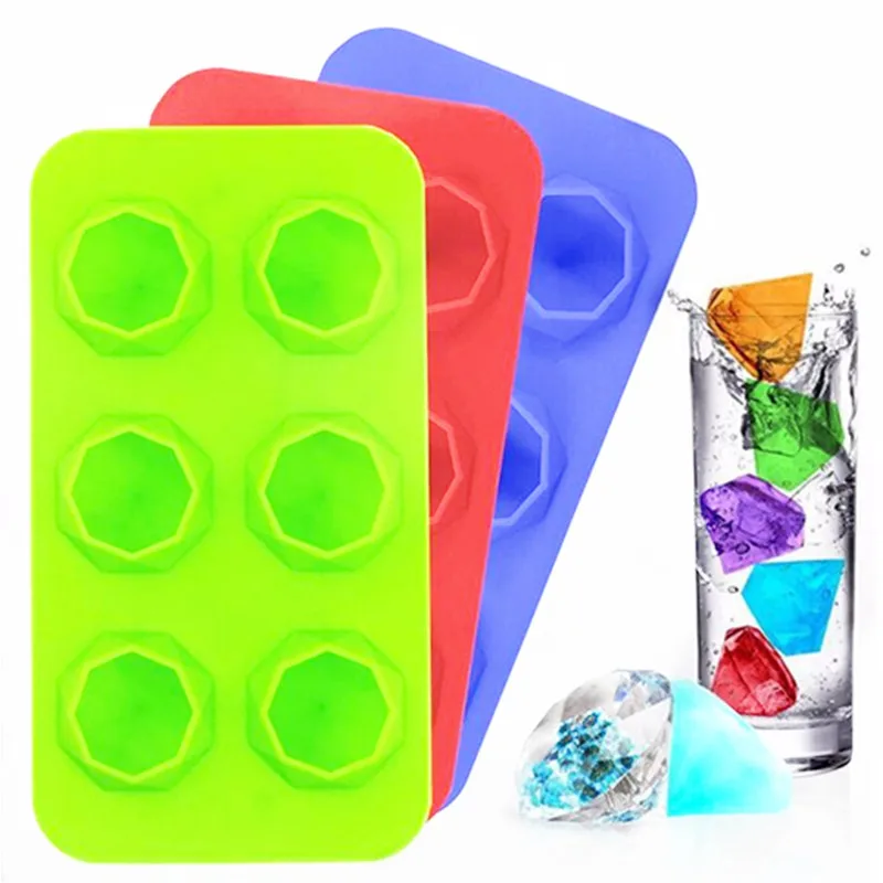 Wholesale 100% food grade 6 cavities diamond silicone ice cube trays