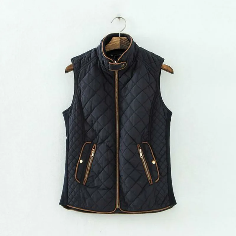 
Training Sport Sleeveless Sexy Diamond Quilted Polyester Cotton Motorcycle Woman Jacket Vest Winter 