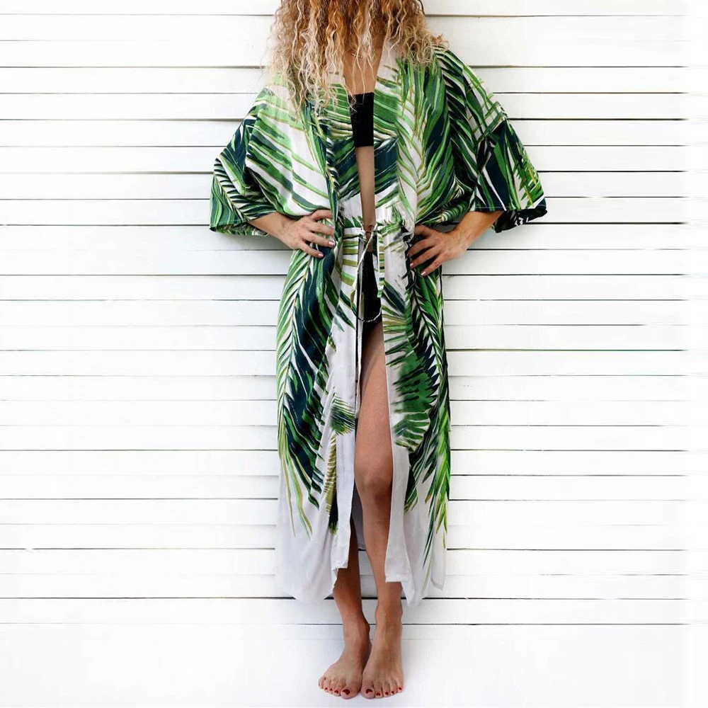 Kimono Kimonos for Women Beach Cover up Floral Print Short Sleeve Loose Open Front Cotton Cardigans Duster