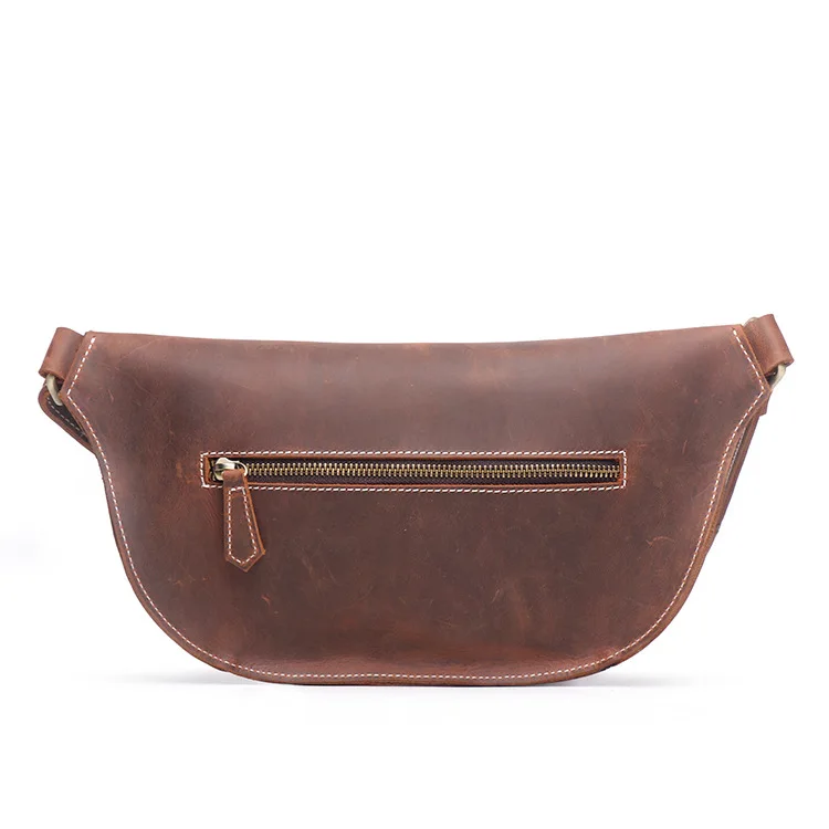 Men first layer cowhide waist bag waterproof crazy horse leather chest bag