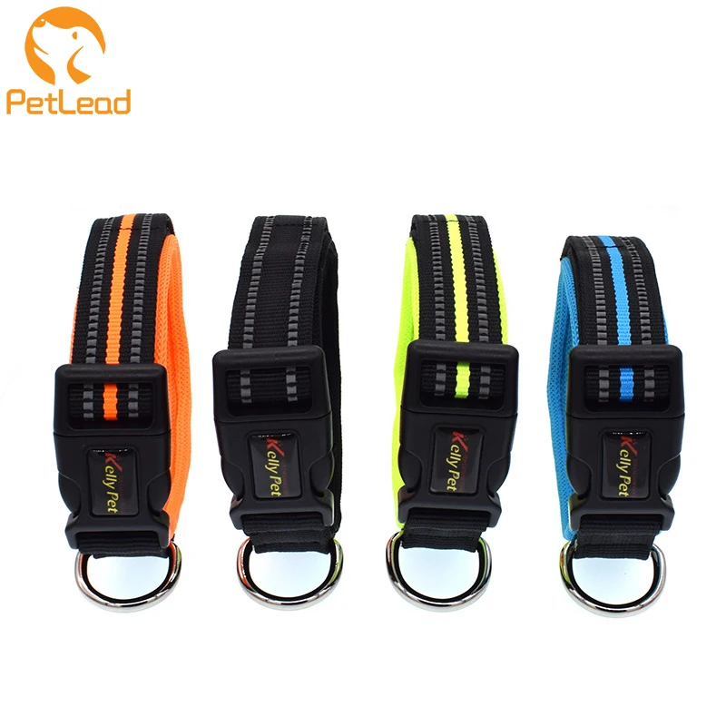 High quality nylon webbing magic tape dog collars dog collar padded double reflective dog collar