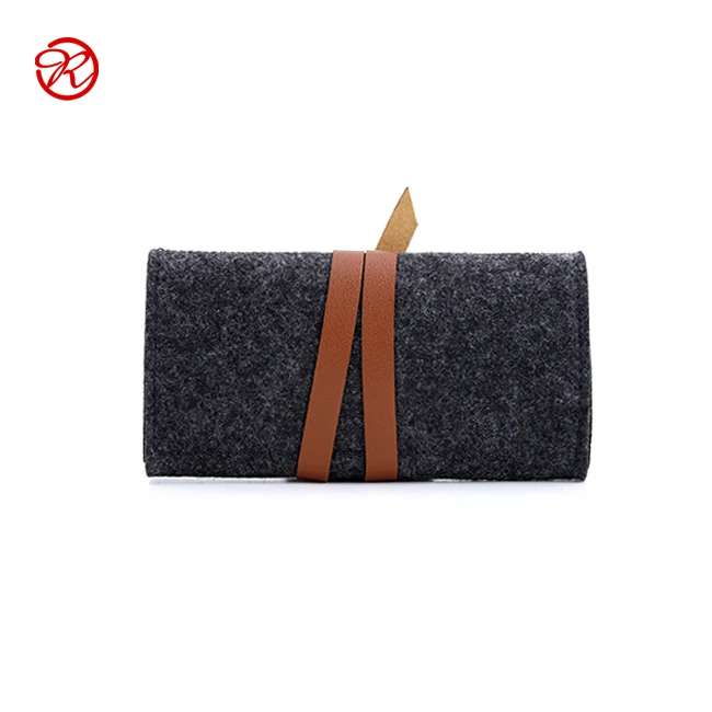 
personalized Portable felt eyeglass case / bag with leather strap 