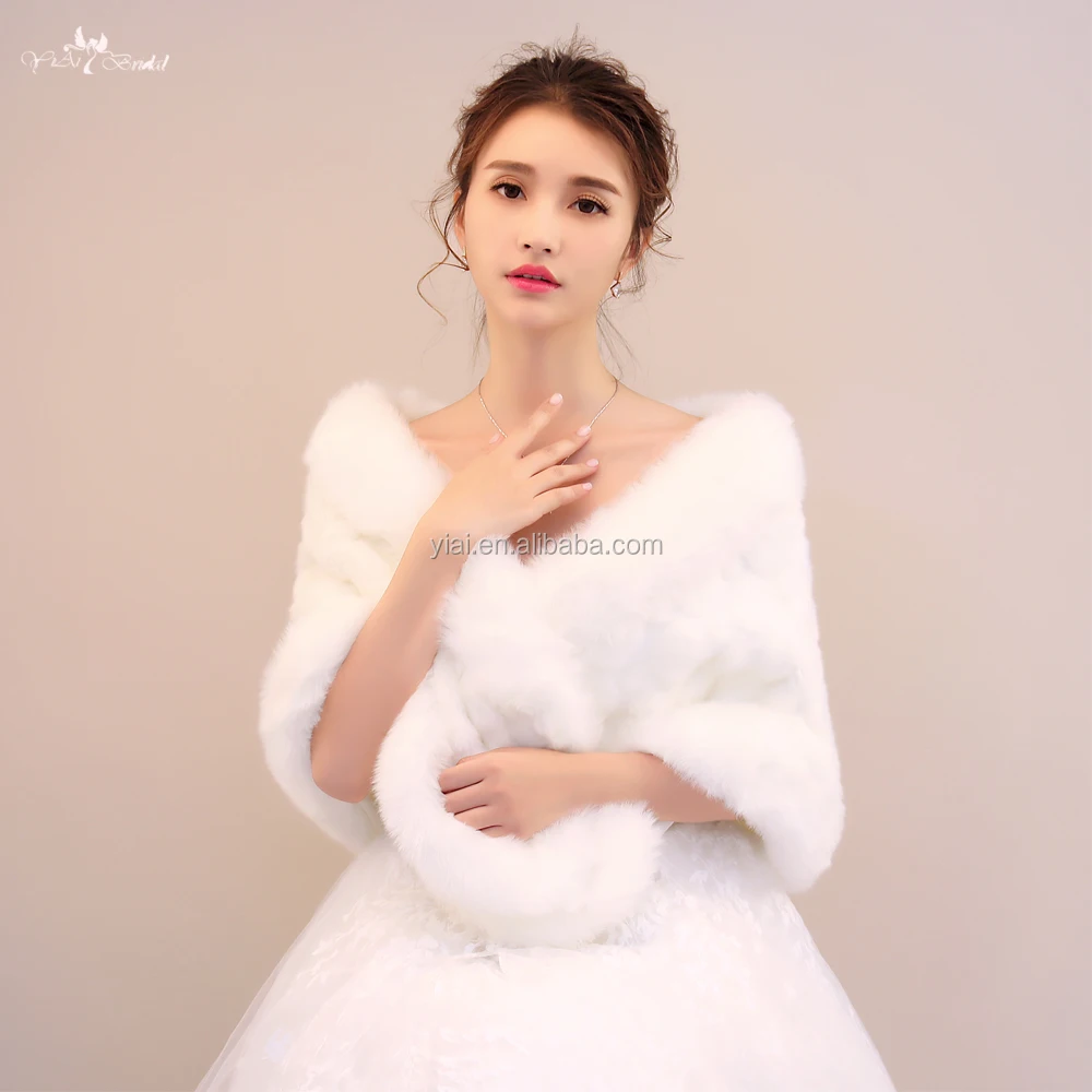 
LZP175 Classic Off Shoulder Rabbit Hair Wedding Shawls White Fur Bolero Winter Wedding Cape 