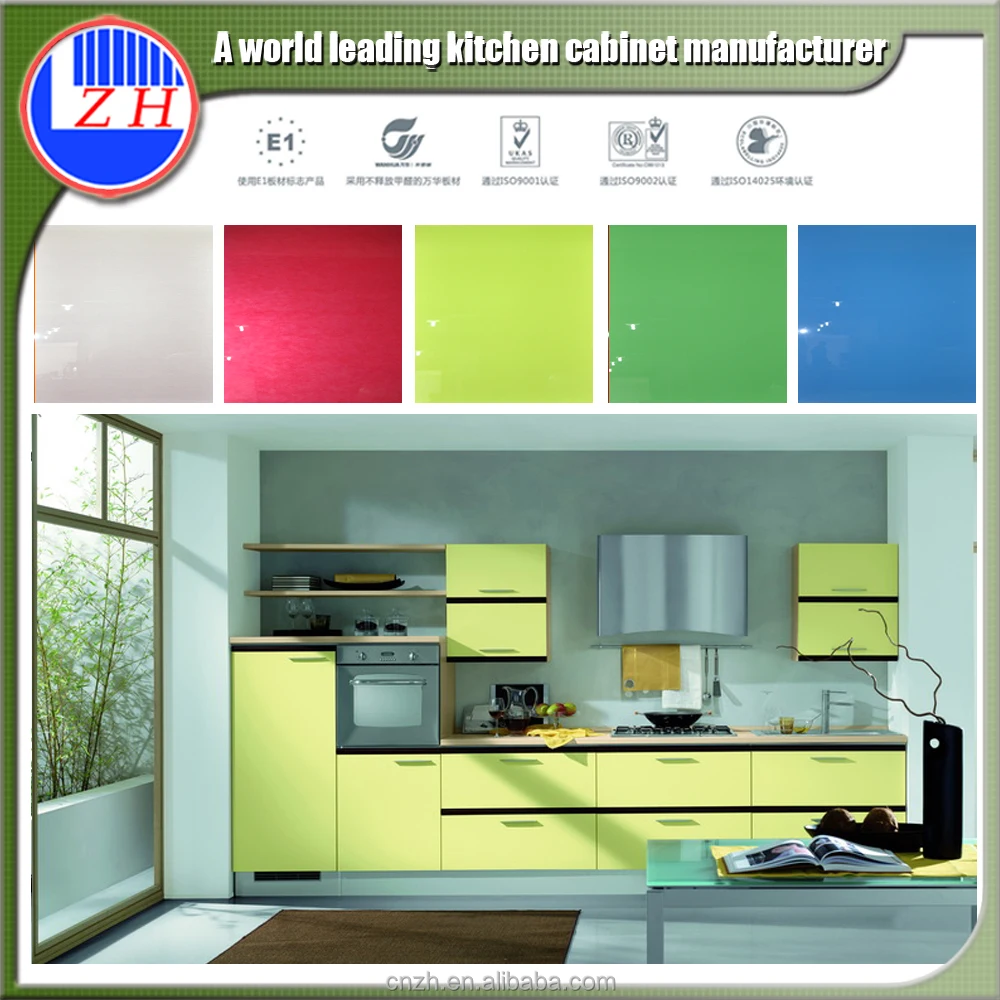Fiber kitchen pantry cupboard High gloss colored self assemble plastic kitchen cabinets