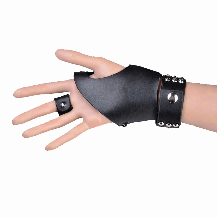 Black Fingerless punk unlined leather gloves