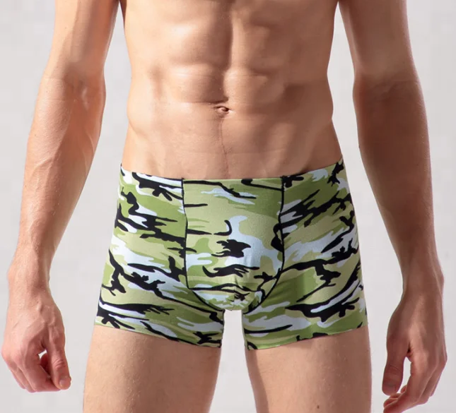Camouflage print pure cotton seamless boxers mens one piece no trace male underwear