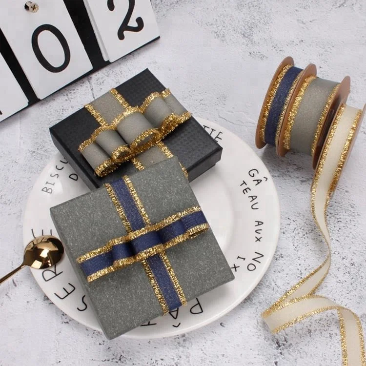 High Quality 5/8 Inch 16mm Gold Fringe Edged Grosgrain Ribbon