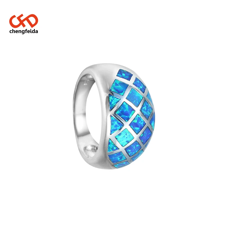 
Grid design Blue Opal Fashion and 925 Sterling Silver Ring Sizes 6-10 