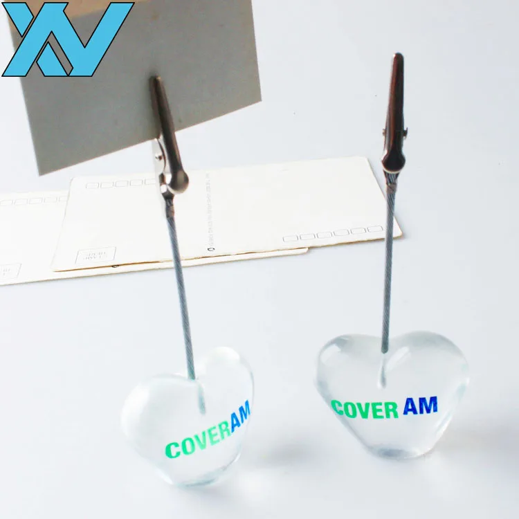 customer logo printing memo clips transparent heart base desktop photo holder