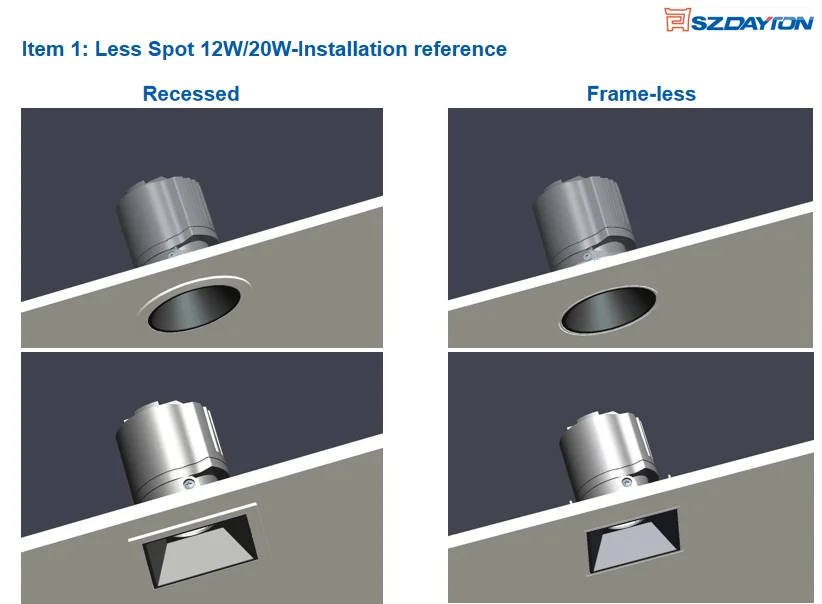 Dali/Triac/0-10V Dimmable 12W 20W Adjustable Trimless Recessed Cob Led Ceiling Downlight