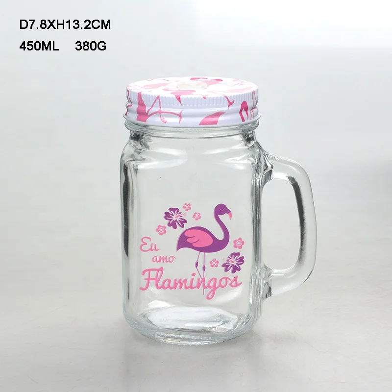 Embossed 4 oz 8 oz 12 oz 16 oz 32 oz 500 ml  1000 ml glass mason jar jam canning jars with handle and lid