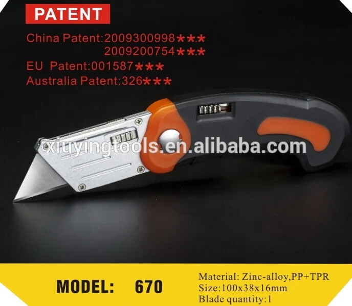 
ABS Folding Pocket Utility Knife - Heavy Duty Box Cutter Quick Change Blades, Lock-Back wallpaper knife with belt loop clip 