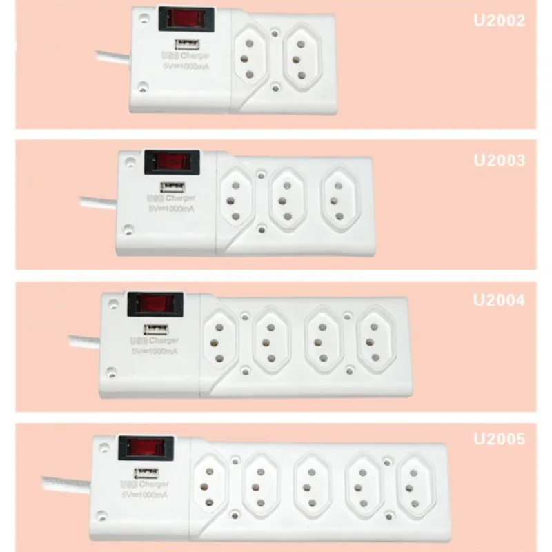 Сетевая розетка бразильского типа, сетевая лента бразильского типа, 2-5 каналов, розетка с переключателем