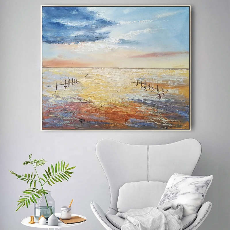 Лидер продаж, абстрактная картина маслом Морской пейзаж, закат, ручная роспись, Картина на холсте, Настенный декор, искусство