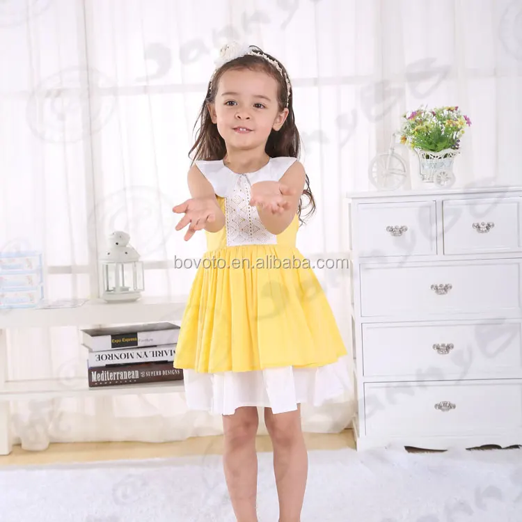 
Litter girls cute yellow dress lovely doll collar dress latest design boutique wholesale dress 