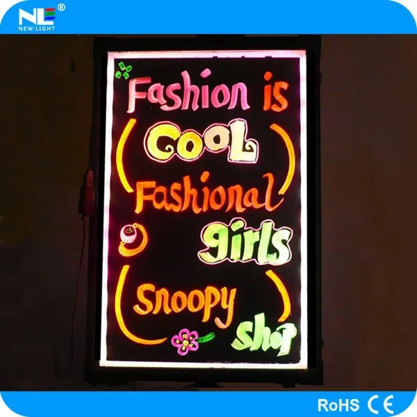 New rewritable tempered glass panel LED writing board / night light LED advertising display board