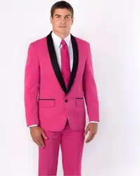 LL022 Image Christmas Shawl Black Lapel Groom Tuxedos Hot Pink Formal Men Suits Wedding Best Man suit (Coat+Pants)