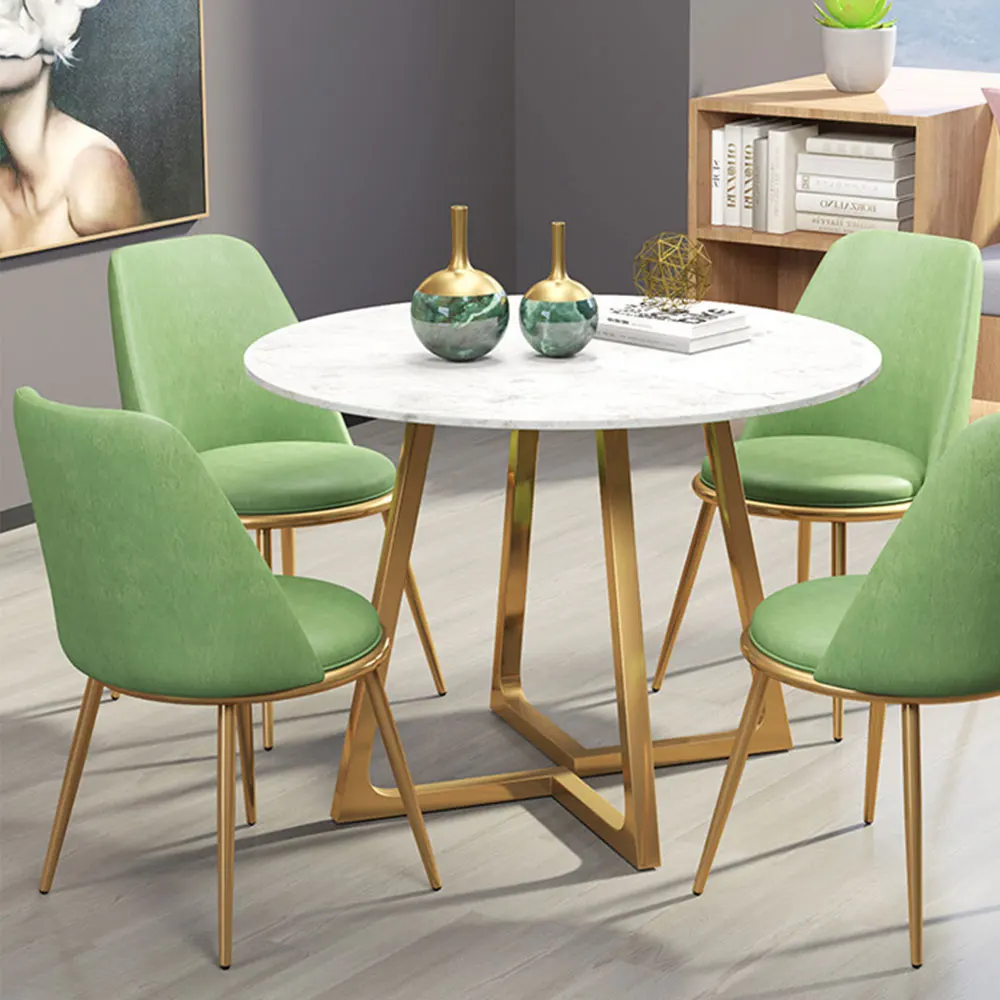 
Golden metal base marble round dining table white marble top gold leg round coffee dining table customized 