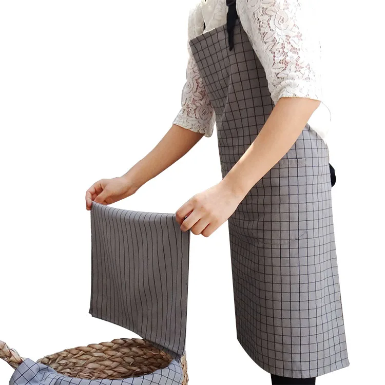 North european style gray plaid pattern home fabric anti-fouling apron in stock