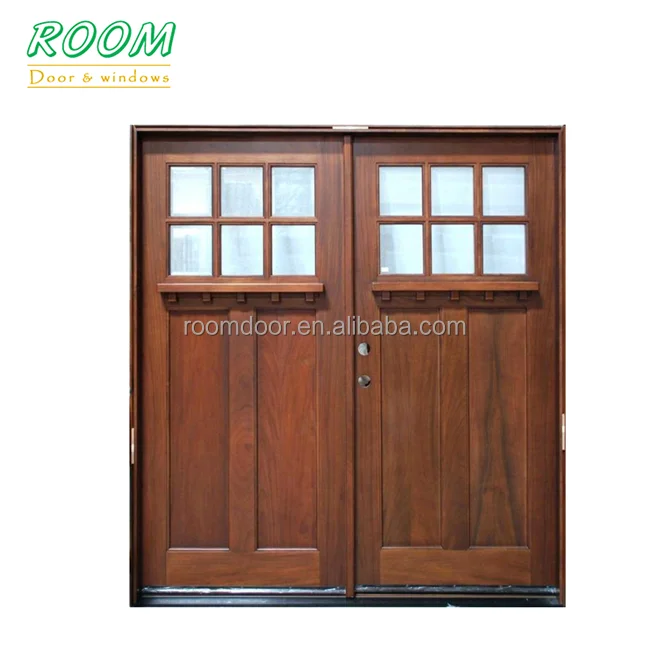 Modern Design Manufacturer Wooden French Glass Swing Solid Wood Entrance Door Wood Hinged Doors