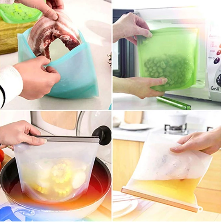 500ml 1000ml 1500ml  Heat resistant Reusable Freezer vacuum Silicone Food Preservation Storage Bags