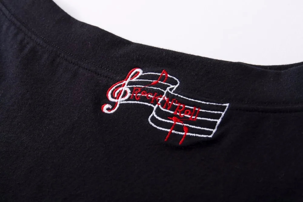 American Style Women Black Cotton Sexy Trendy Off Shoulder Modal T Shirts With Embroidery