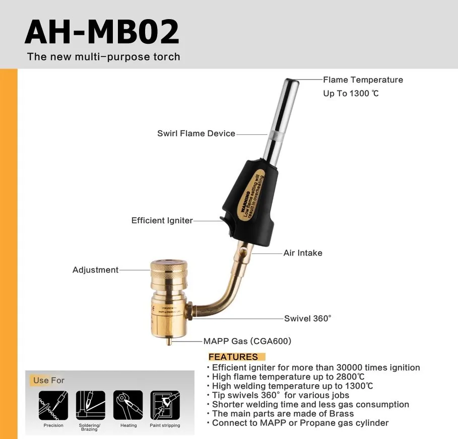 Portable Turbo Torch Propane Gas Mapp Torch