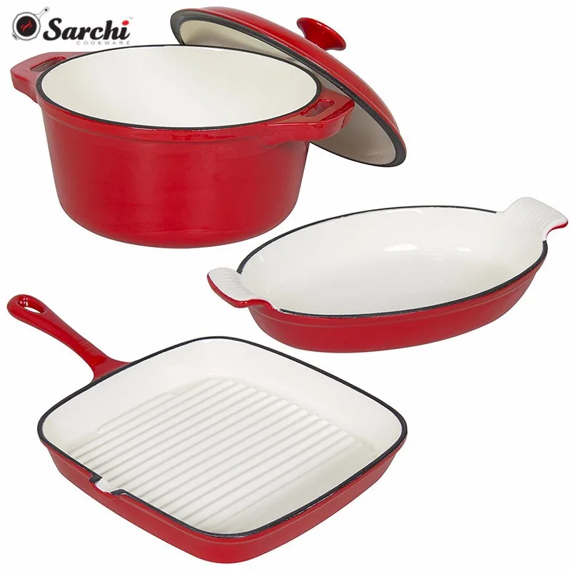 
Hot Sale 3 Piece Enameled Cast Iron Cookware 